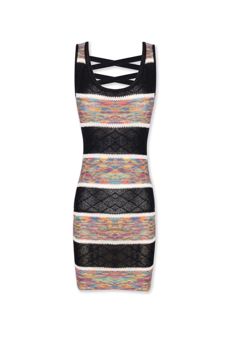 Vestido ajustado rayas espalda tiras cruzadas
